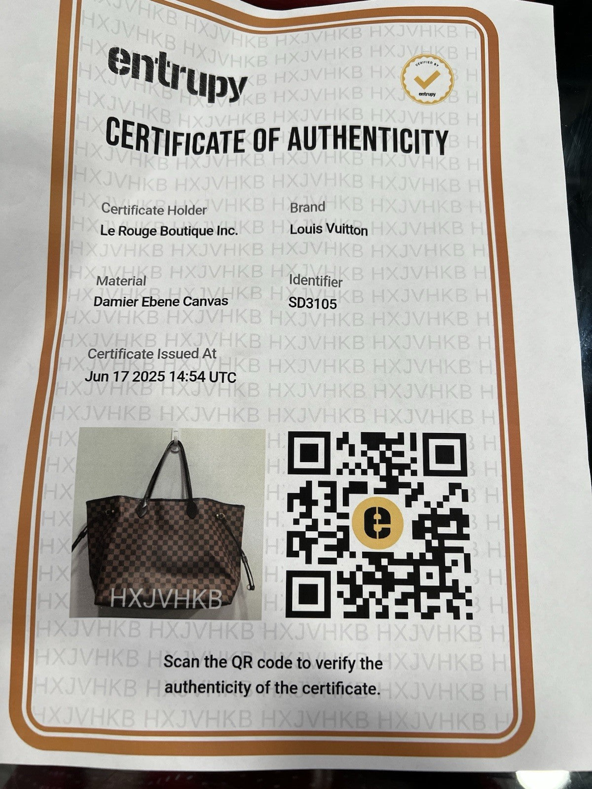 Louis Vuitton Neverfull GM Damier Ebene W/Box Duster & Insert