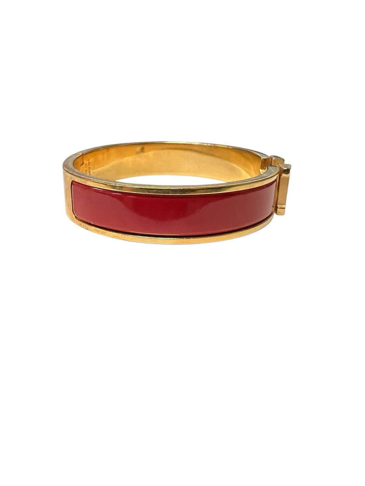 Hermes Click H Red/Gold Cuff Bracelet Retail $810 AUTHENTIC 6.75"