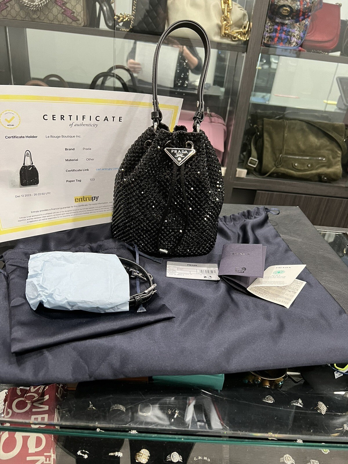 Prada Satin Mini Bucket Bag W/Crystals NWOB W/Certificate of Authenticity & Tags