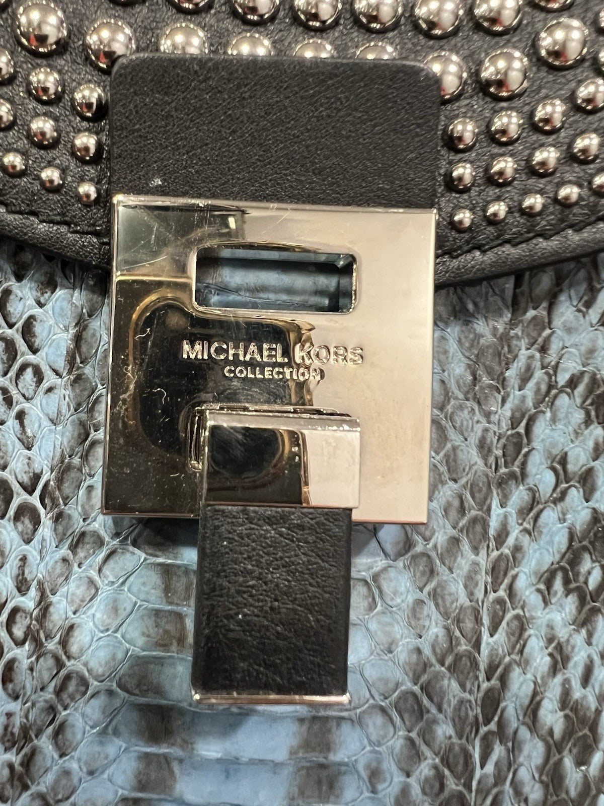 Michael Kors Collection Bancroft Blue Cornflower/Black Satchel NWT Retail $1750