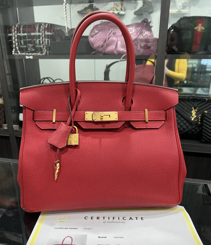 Hermes Birkin Red/Gold Togo Leather 30 W/ Certificate Of Authenticity From 2020