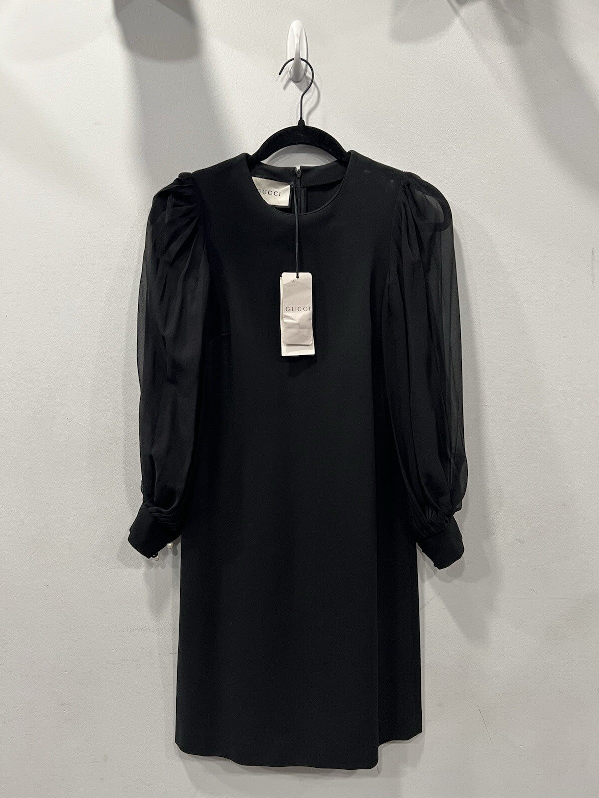 Gucci Black Dress Sheer/Pearl Logo Dress XS