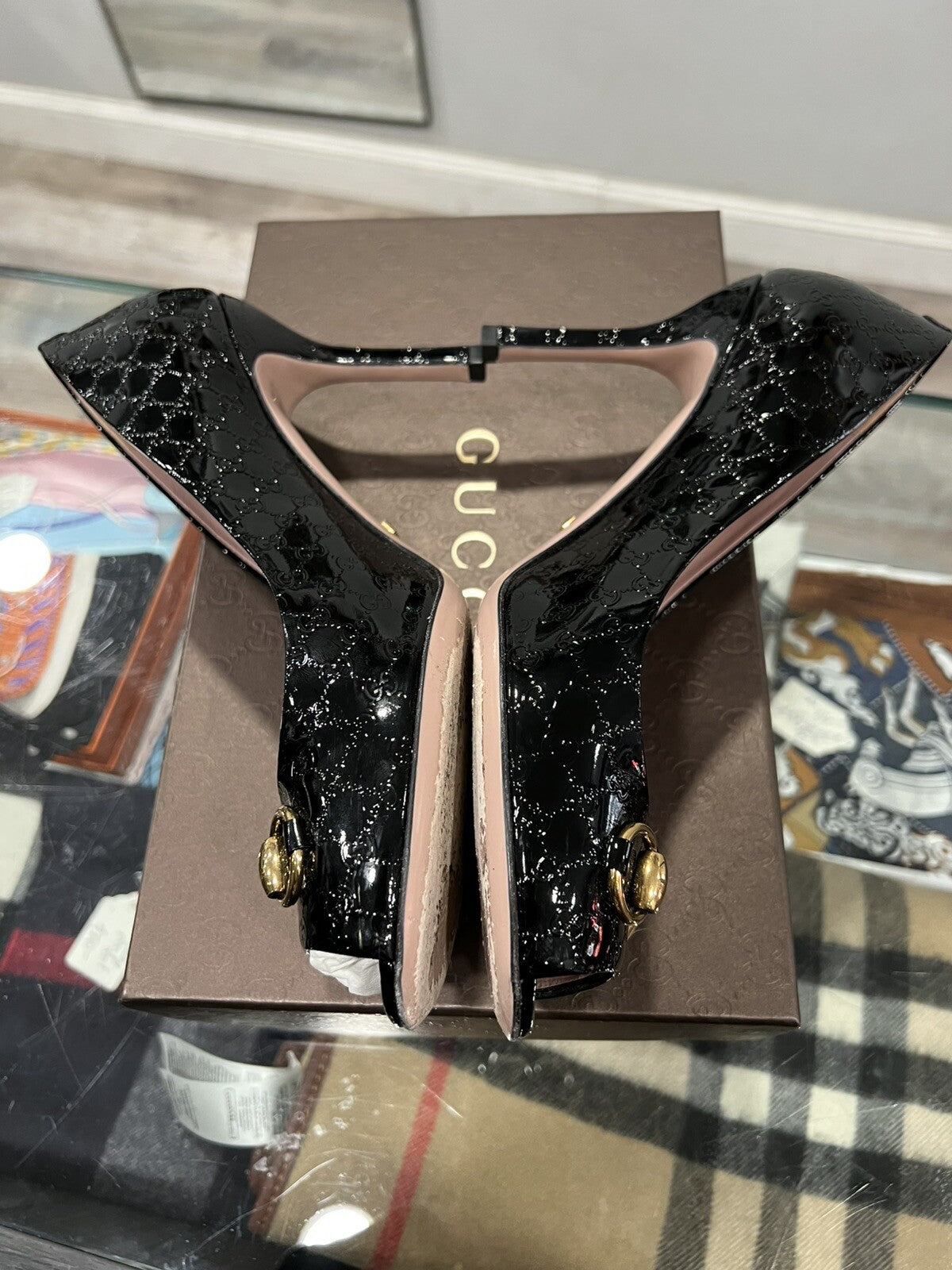 Gucci Patent Vernice Microguccisima Bit Heels 38.5/US8.5 Retail $660