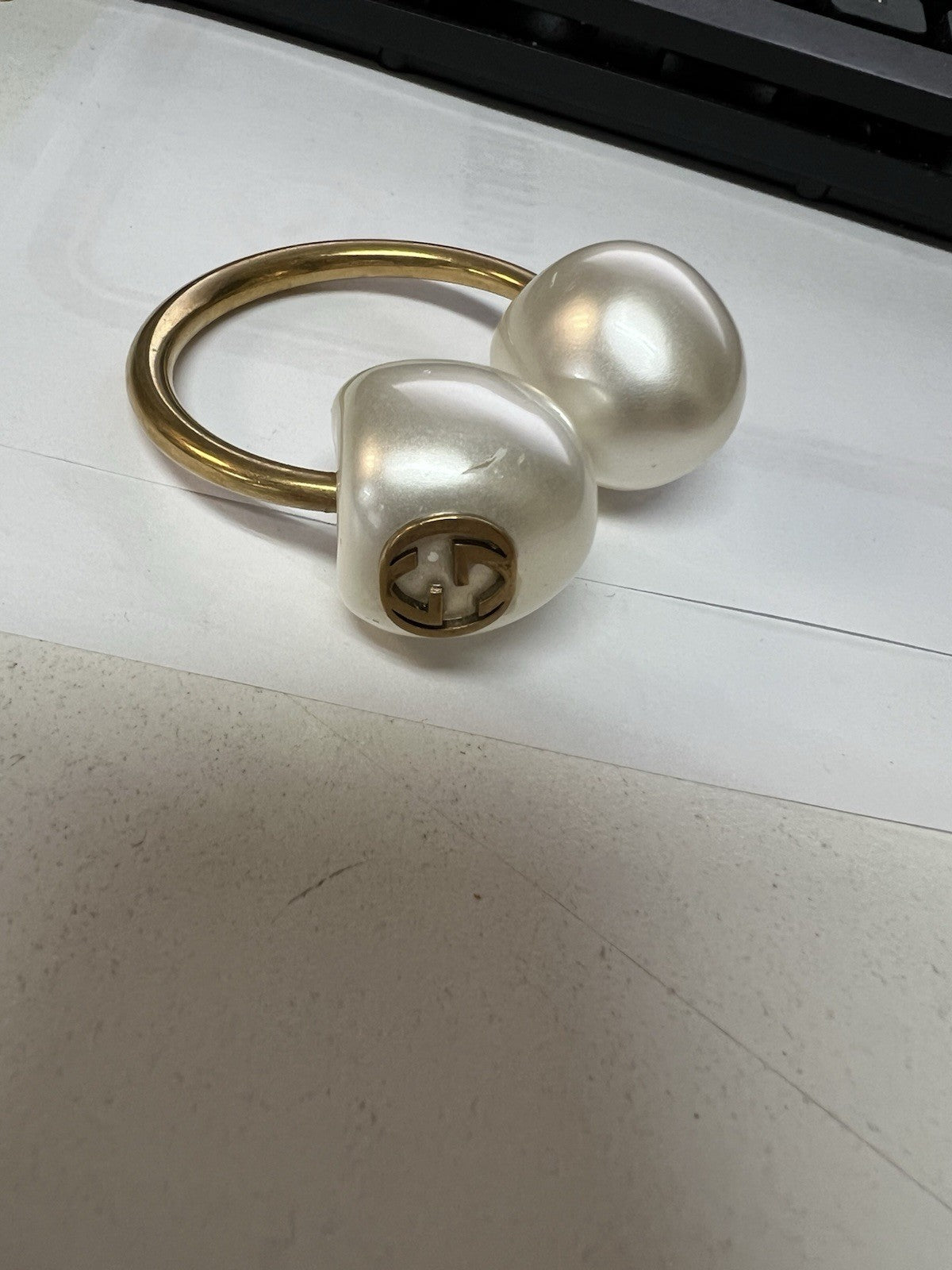 Gucci Single Double Pearl Hoop Runway Earring XL Authentic RARE