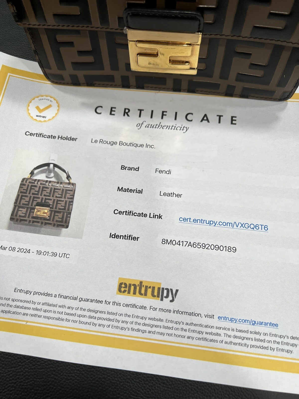 Fendi Kan U Small Top Handle Bag W/Certificate of Authenticity