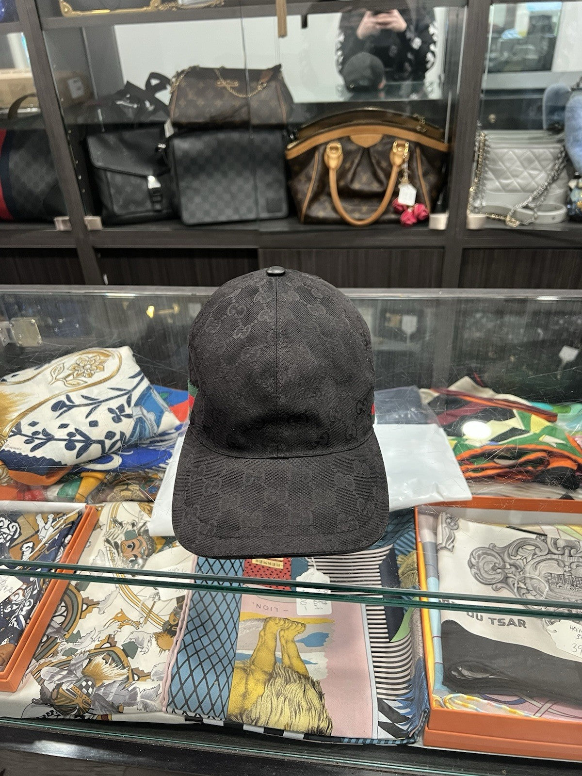 Gucci Original GG Black Canvas Monogram Web Baseball Hat