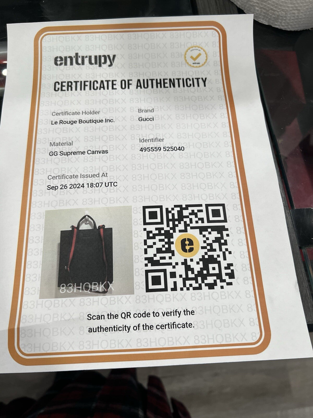 Gucci Black GG Supreme Large Messenger Tote Bag W/ COA