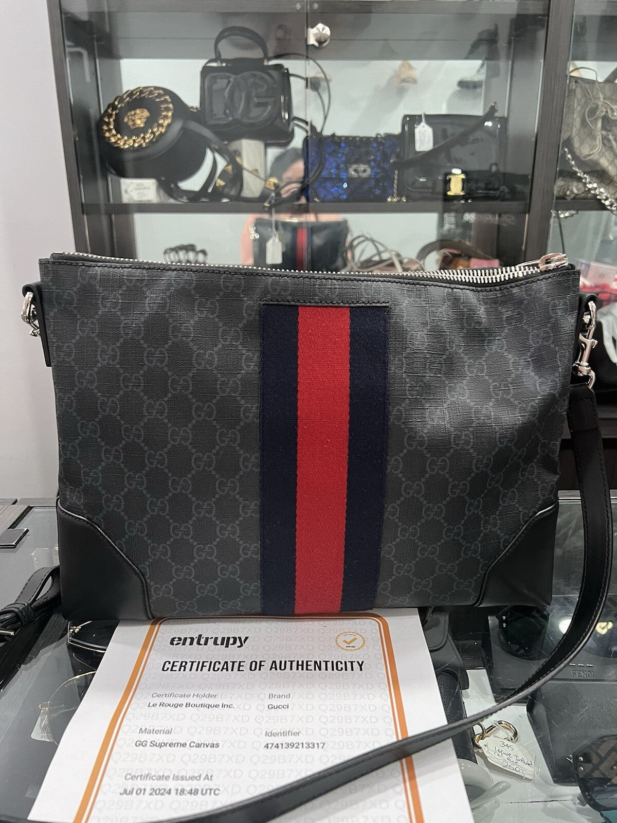 Gucci GG Supreme Black Messenger Bag W/Certificate Of Authenticity
