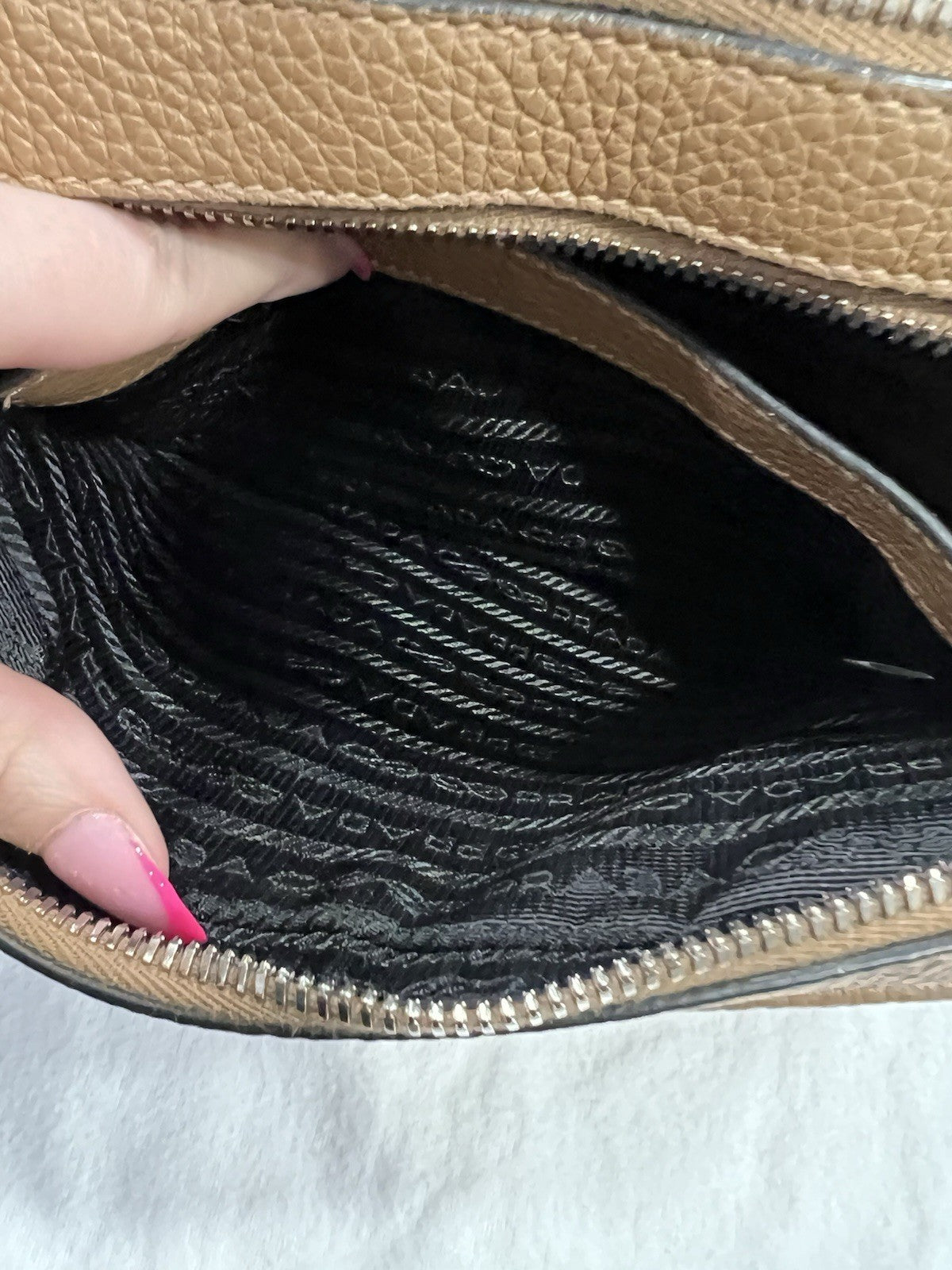 Prada Small Vitello Double Zipper Caramel Crossbody/Shoulder Bag Retail $2750