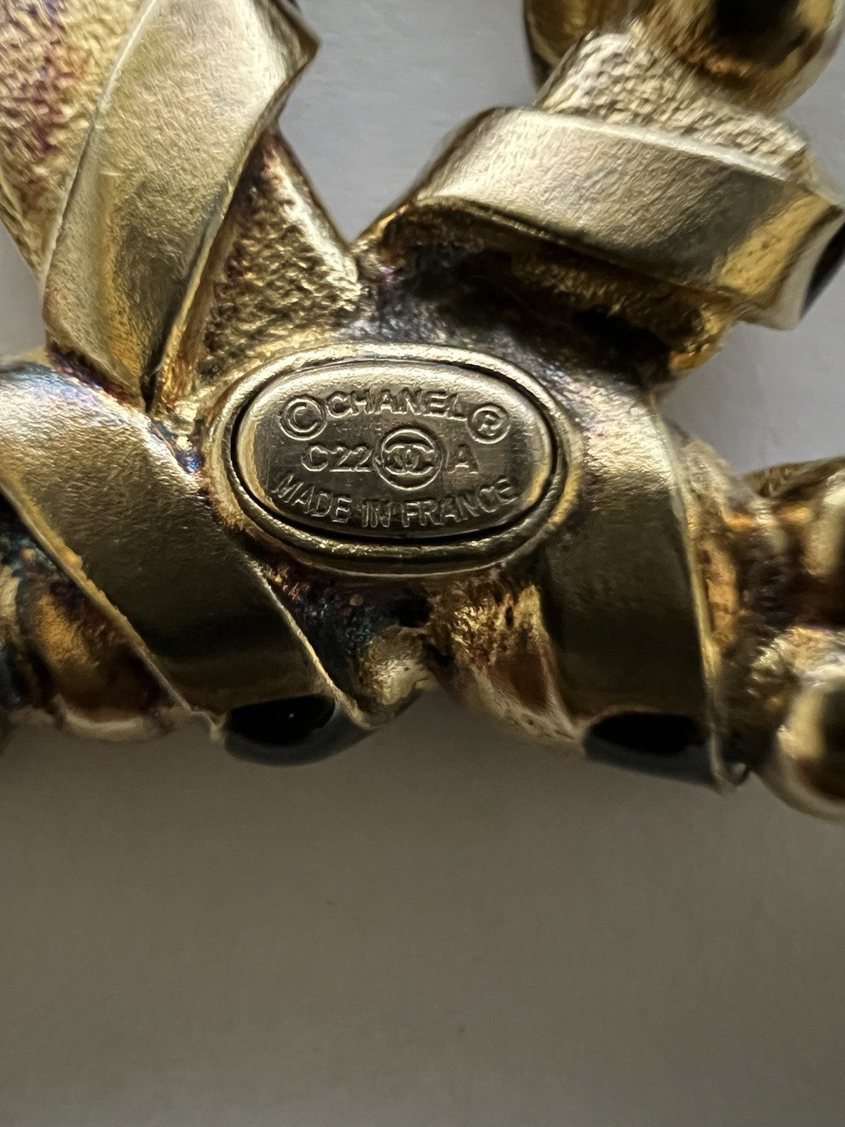 Chanel Crystal Baguette Pearl Resin CC Brooch Gold Black Pearly White AUTHENTIC