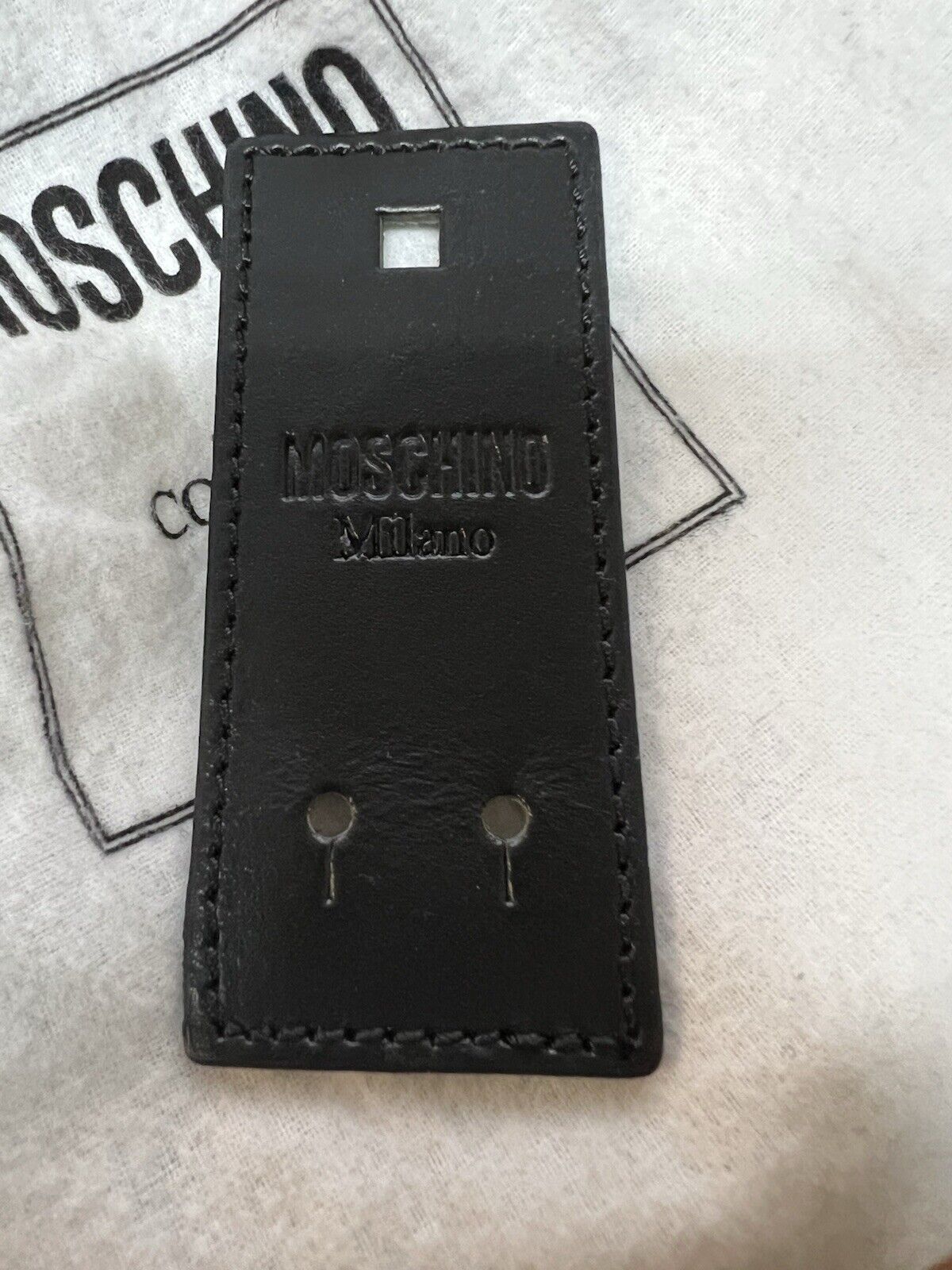 Moschino Men's Logo Belt Black/Gold W/Duster Size 31"-36" Retail $325