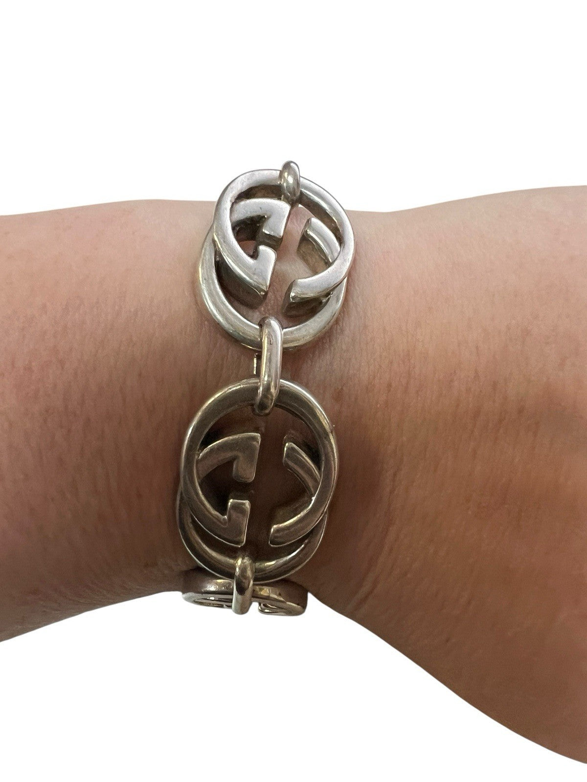 Gucci .925 Sterling Silver Britt Interlocking G Logo Bracelet 6.75