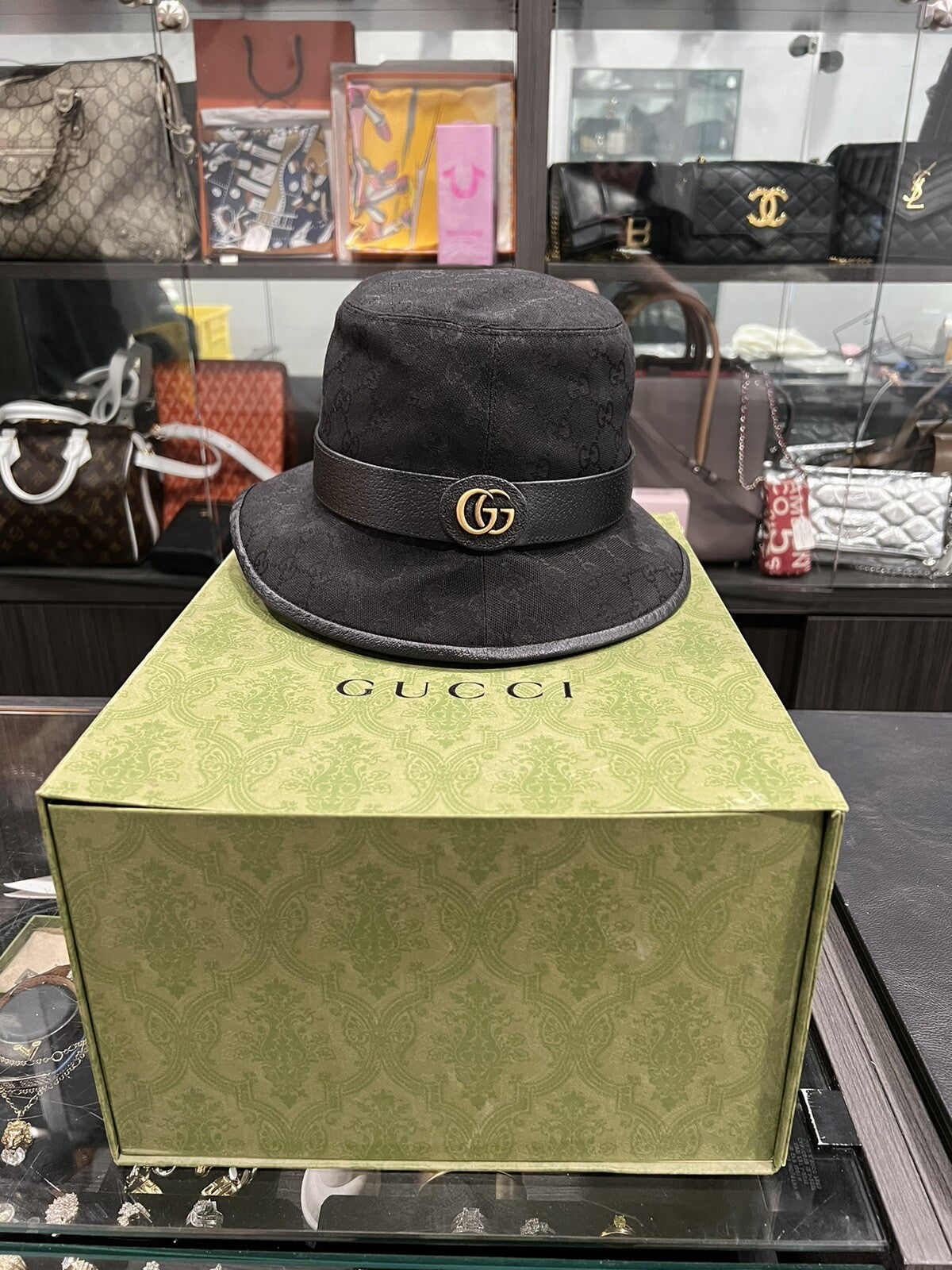 Gucci GG Canvas Double G Bucket Hat New In Box Sz M