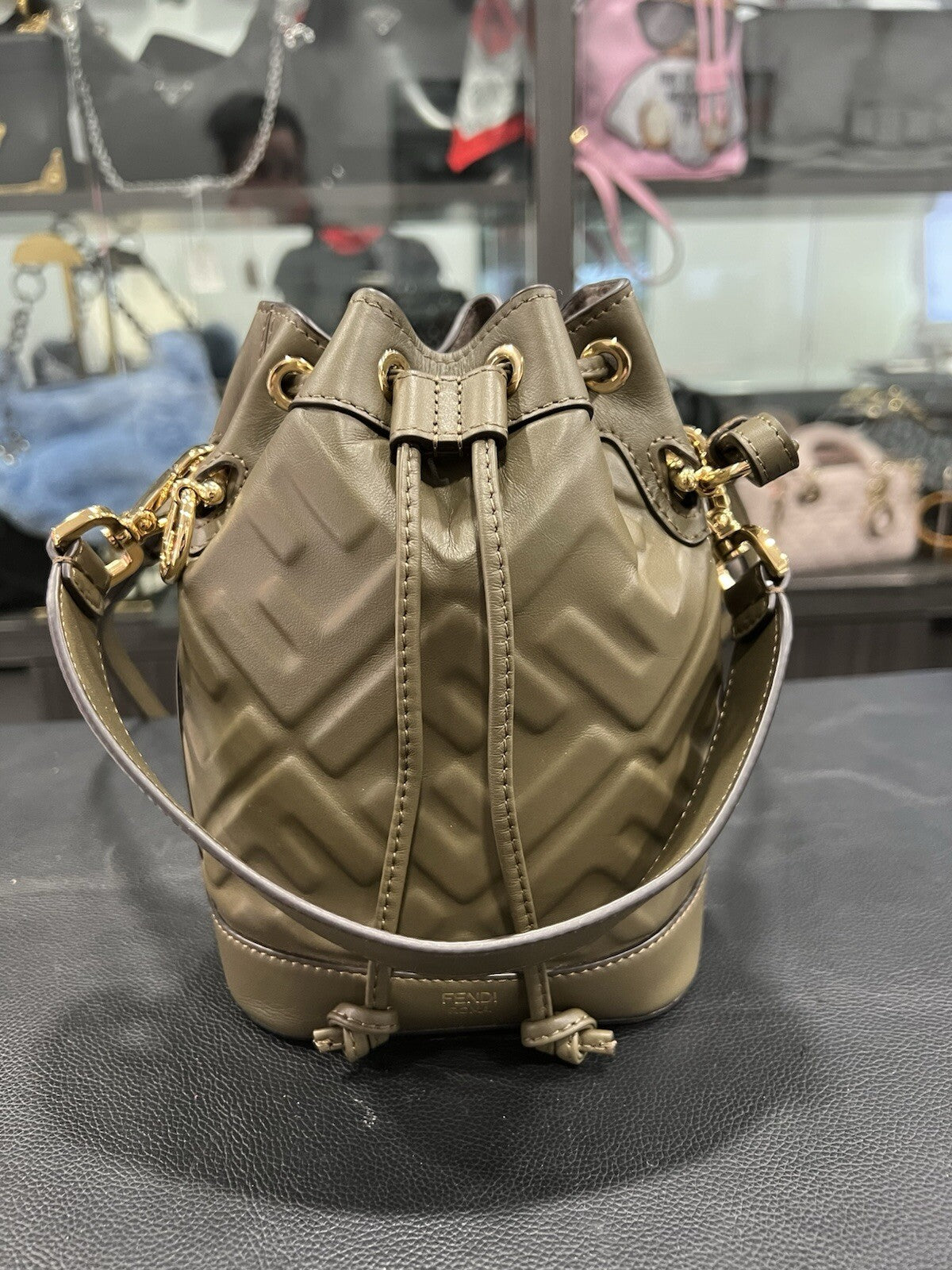 Fendi Forest Green Mon Tresor Bucket Bag W/Duster Retail $1950
