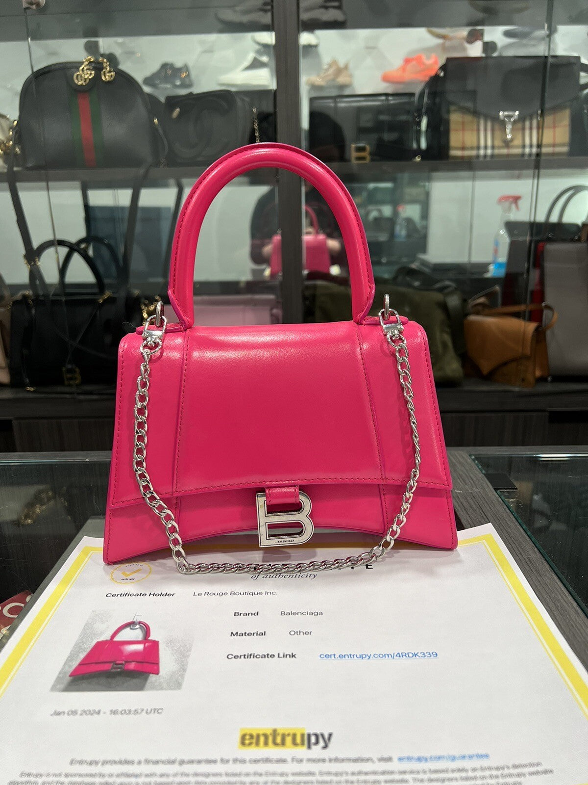 Balenciaga Hot Pink/Silver Small Hourglass Bag