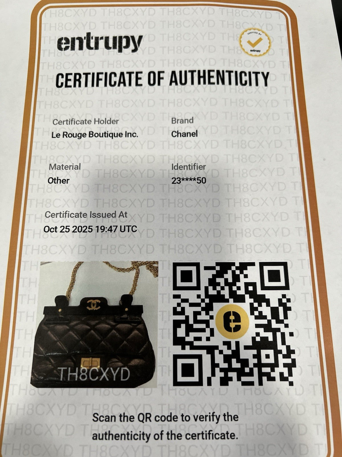 Chanel Small 2.55 Reissue Flap Hanger Bag W/Duster & Authenticity