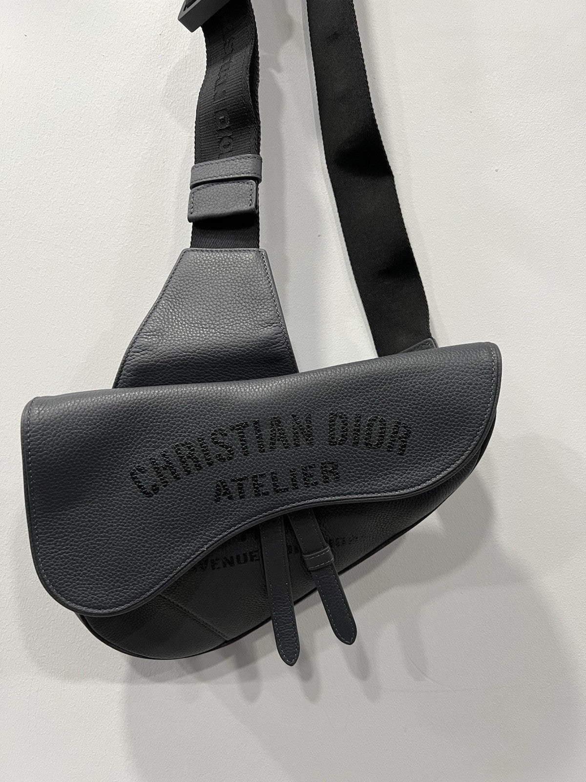 Christian Dior Men's Dark Grey/Black Atelier Saddle Bag Retail $3500