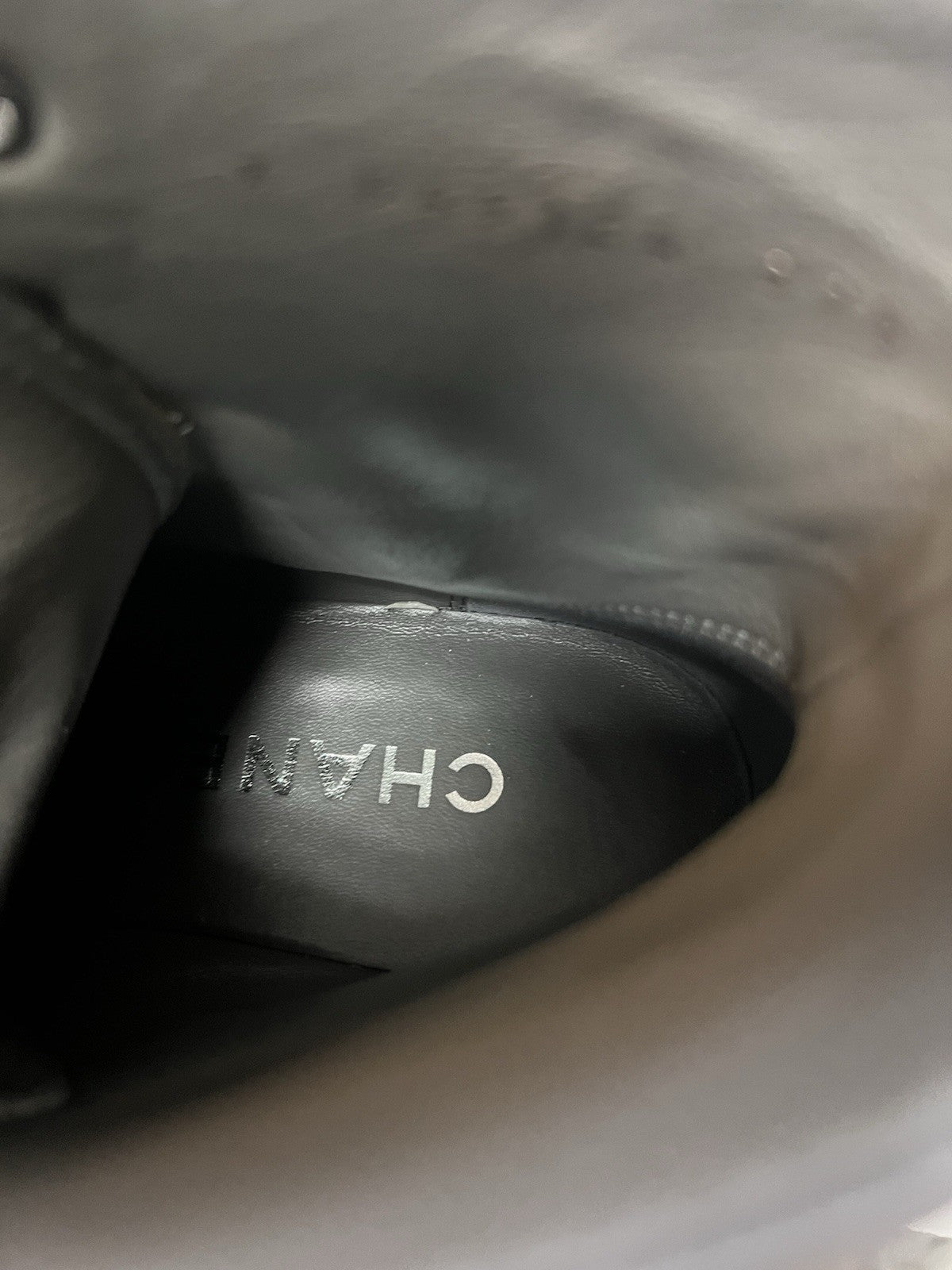 Chanel 2024 Grained Calfskin Shiny Calfskin CC Lace Up Combat Boots Size 37.5