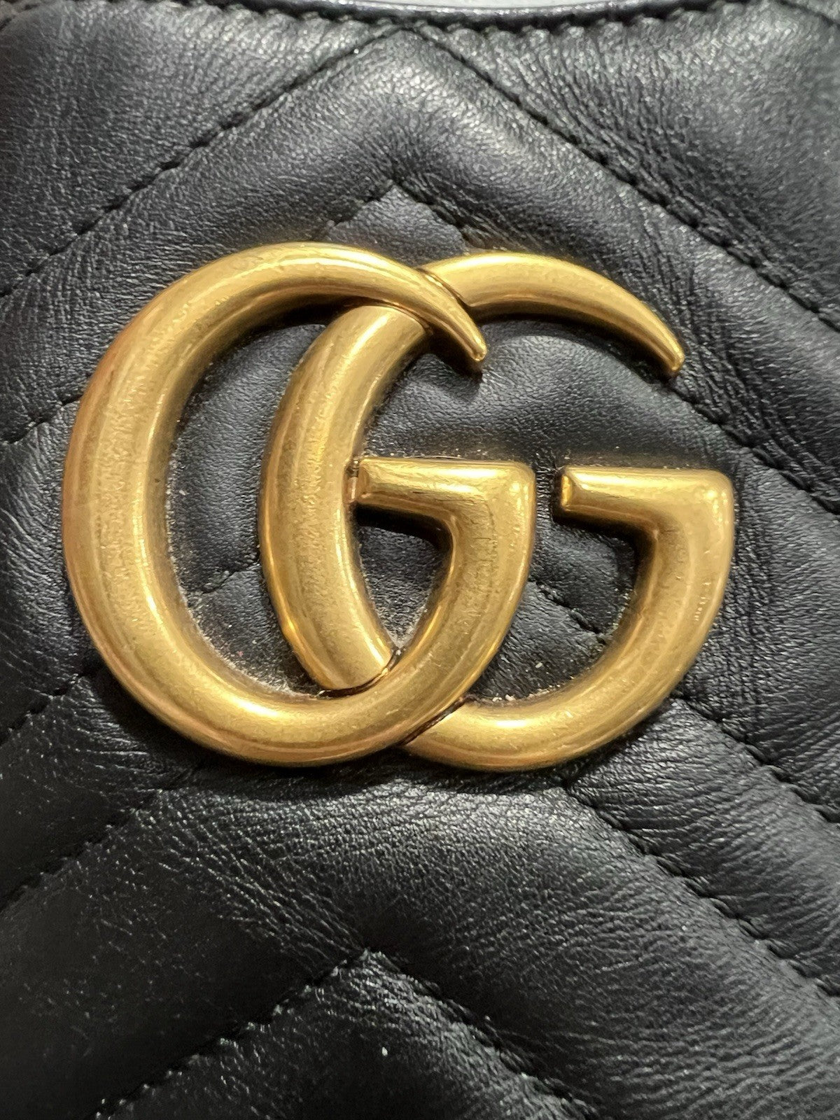 Gucci Marmont Black Gold Hardware Chevron Medium Tote Retail $2800