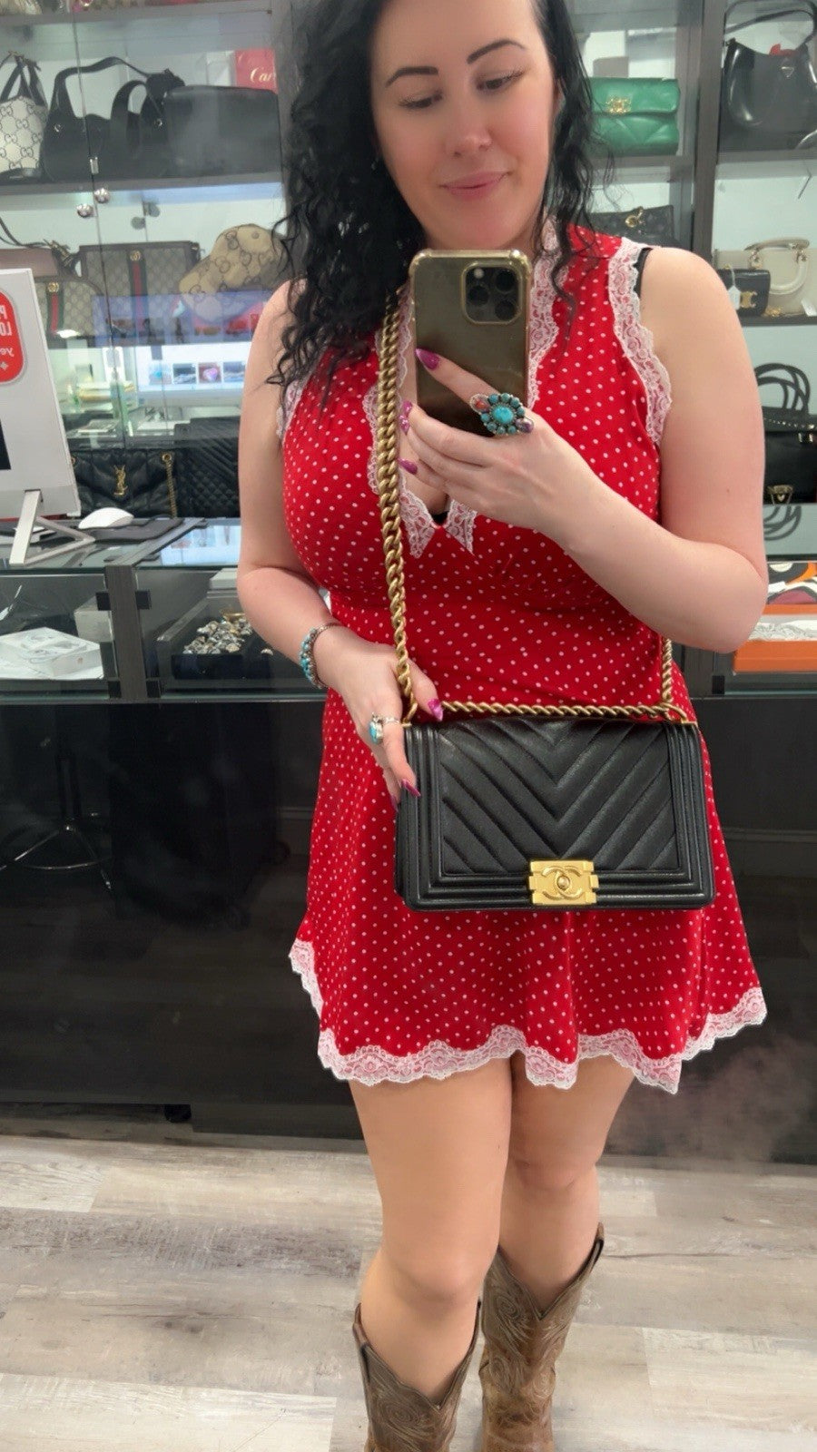 Chanel Black Gold Chevron Caviar Boy Bag With Duster & Authenticity Retail $6900