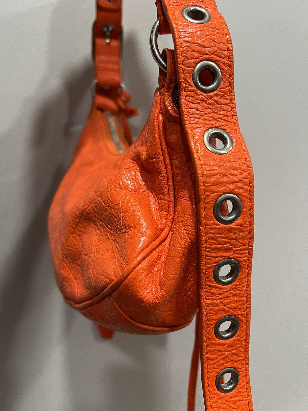Balenciaga Le Cagole XS Neon Orange Arena Leather Shoulder Bag
