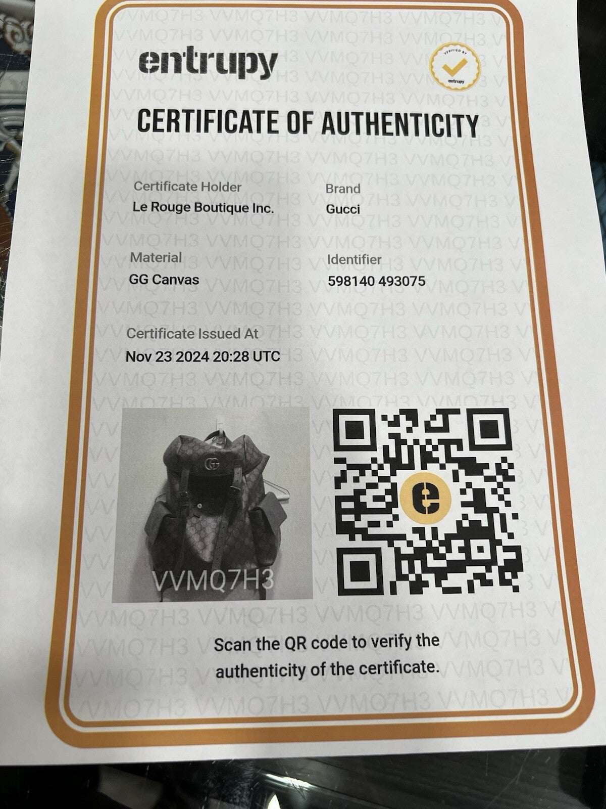 Gucci Ophidia Grey Backpack With Authenticity