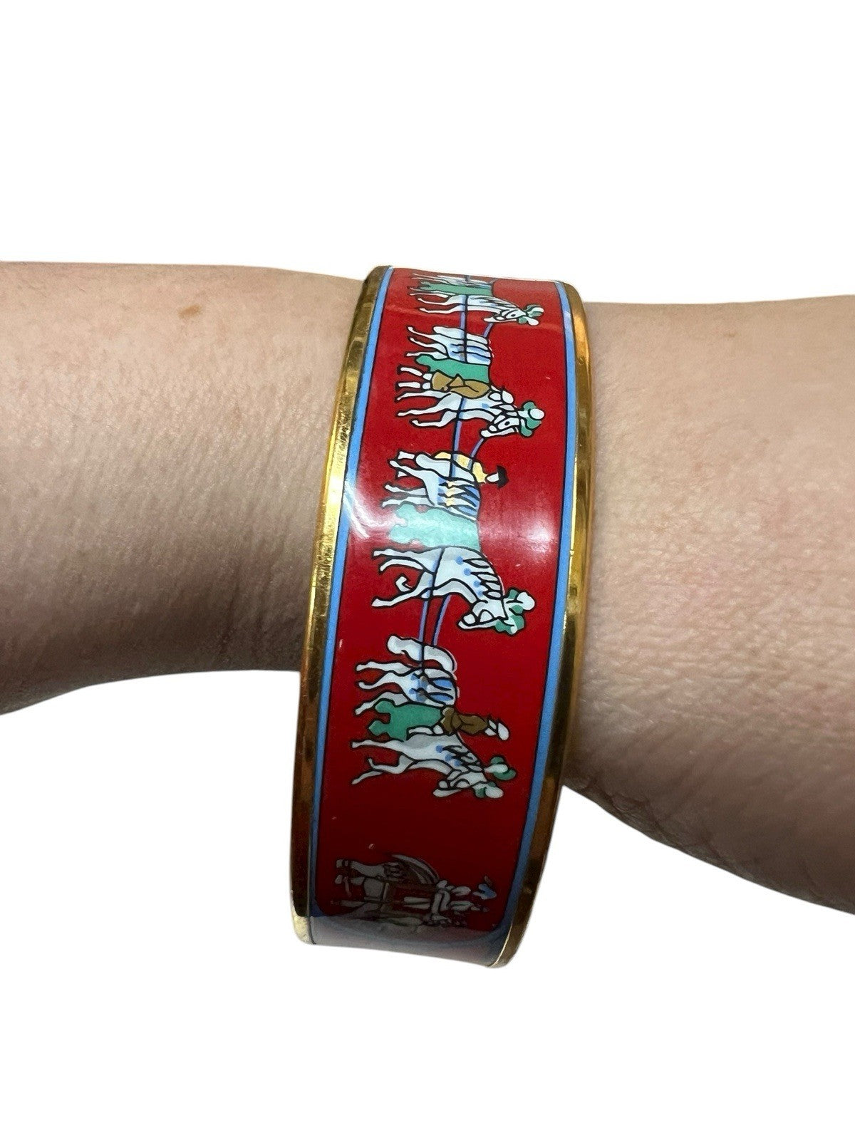 Hermes Vintage Horses and Elephants Enameled Bangle Made in Austria RARE