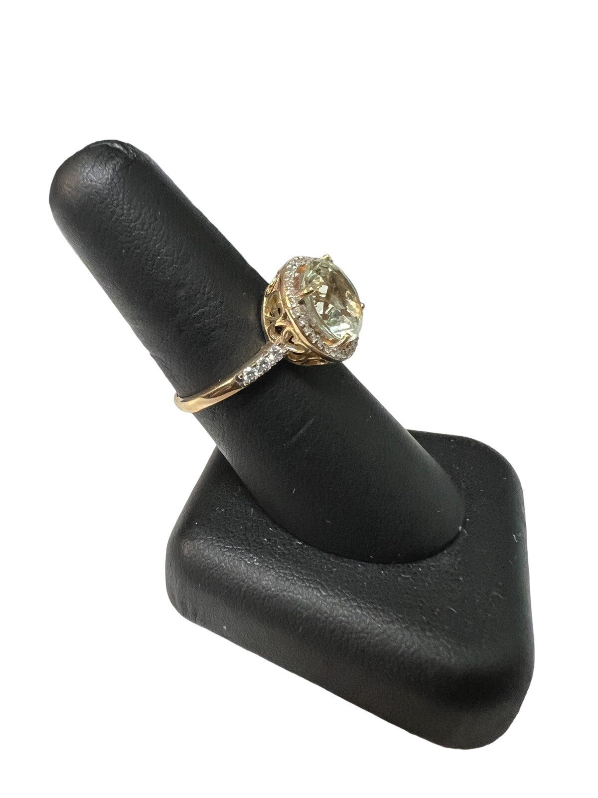 Neiman Marcus 14k Gold Diamonds & Prasiolite Ring 4.5g Size 8 10mm Main Stone