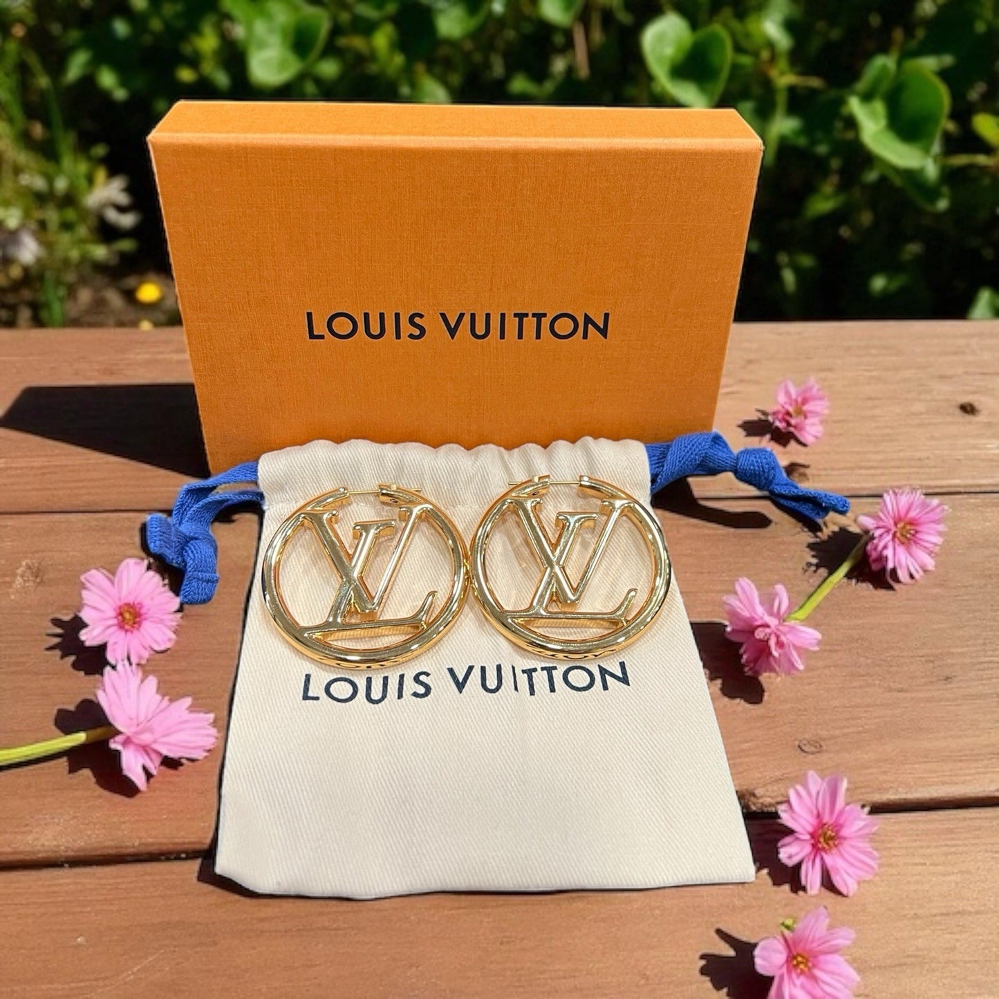 Louis Vuitton Louise GM Hoop Earrings With Box & Duster Retail $725