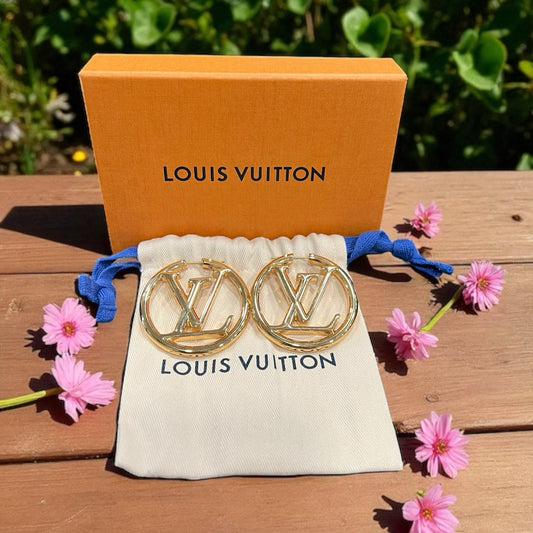 Louis Vuitton Louise GM Hoop Earrings With Box & Duster Retail $725