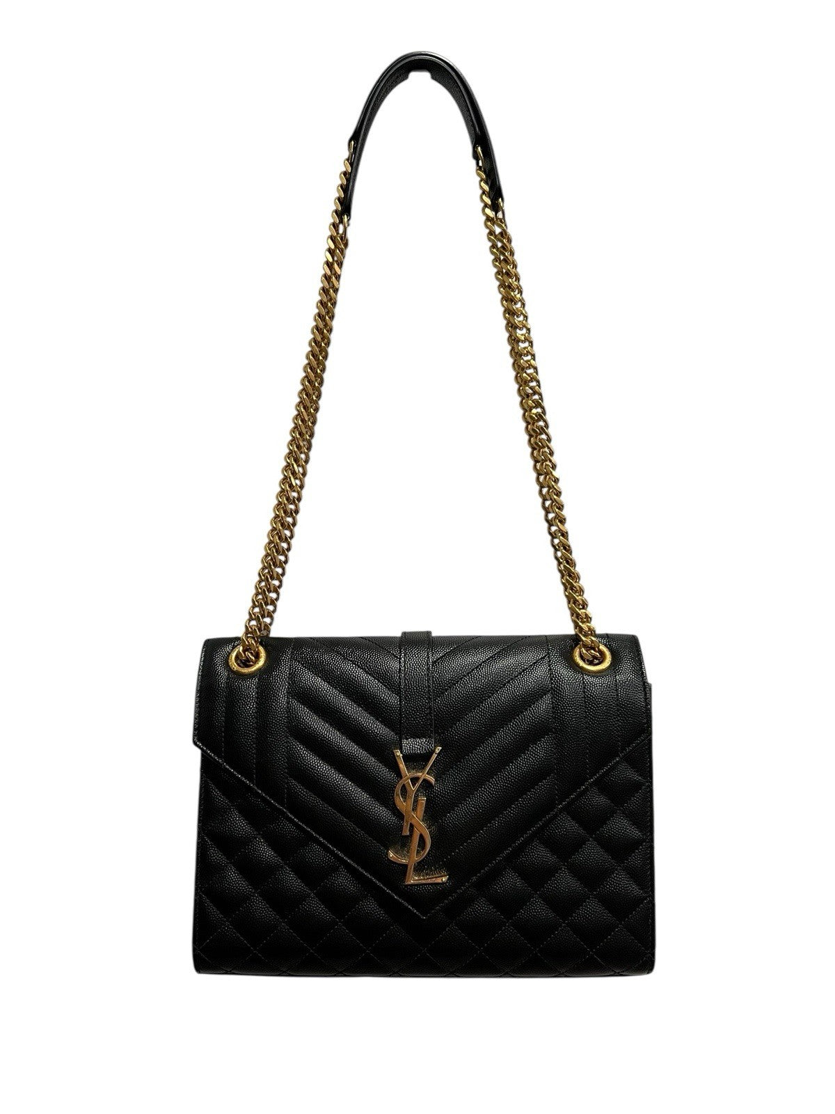 YSL Saint Laurent Medium Triquilt Chain Bag Blk/Gold W/Authenticity Retail $3150