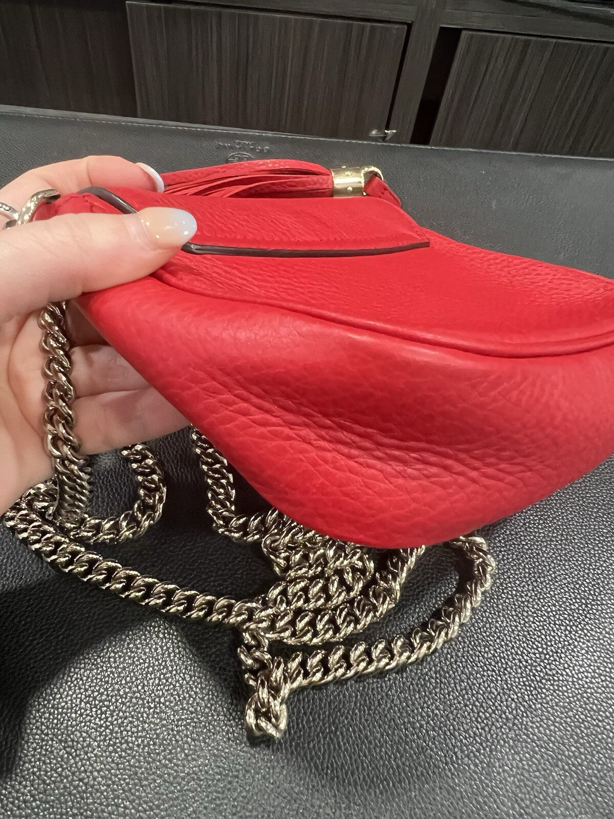 Gucci Red Leather Soho Mini Chain Bag With Certficate of Authenticity