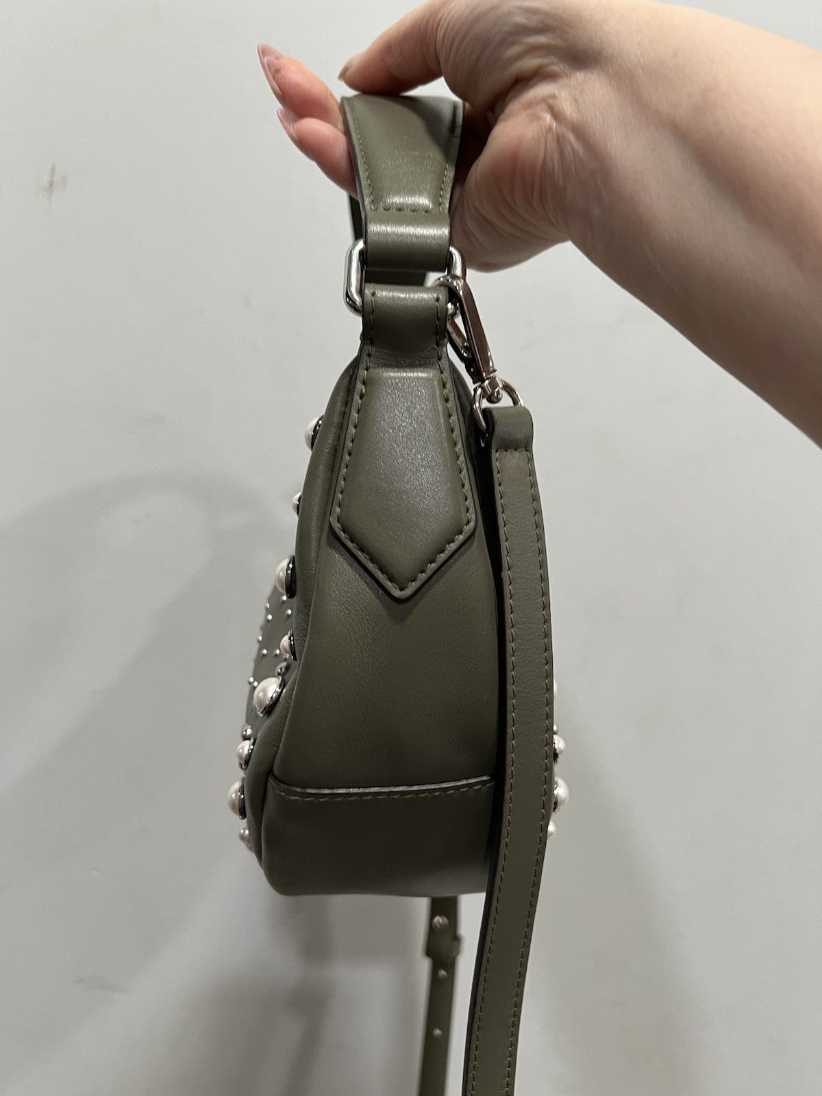 Jimmy Choo Olive Green Pearl Gromet Embellished Crossbody