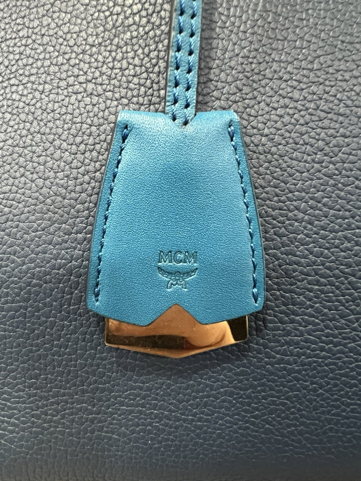 MCM Blue Leather Milla Tote With Canvas Strap