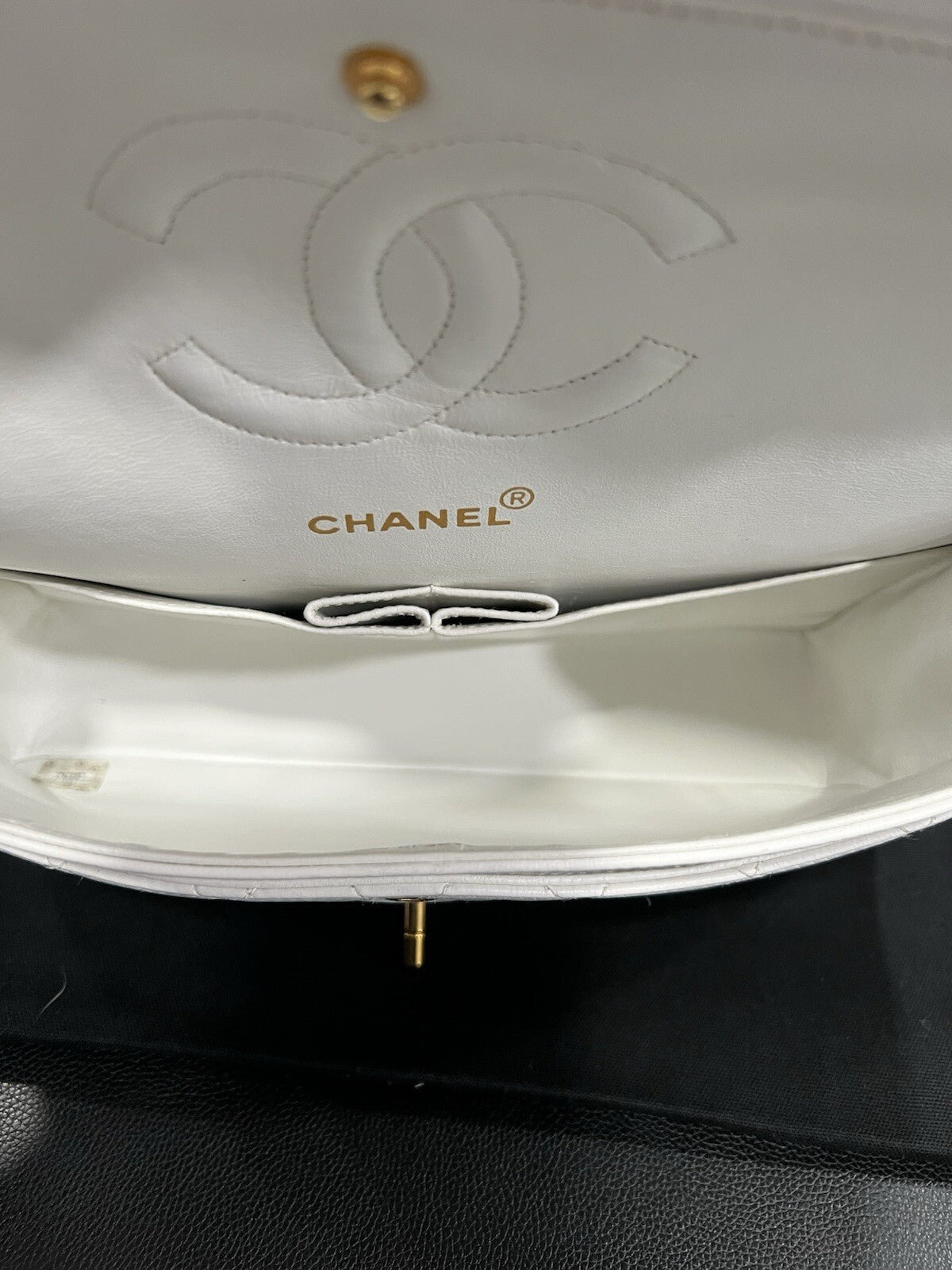 Chanel White 24k Gold Plated Hardware Lambskin Double Flap Classic
