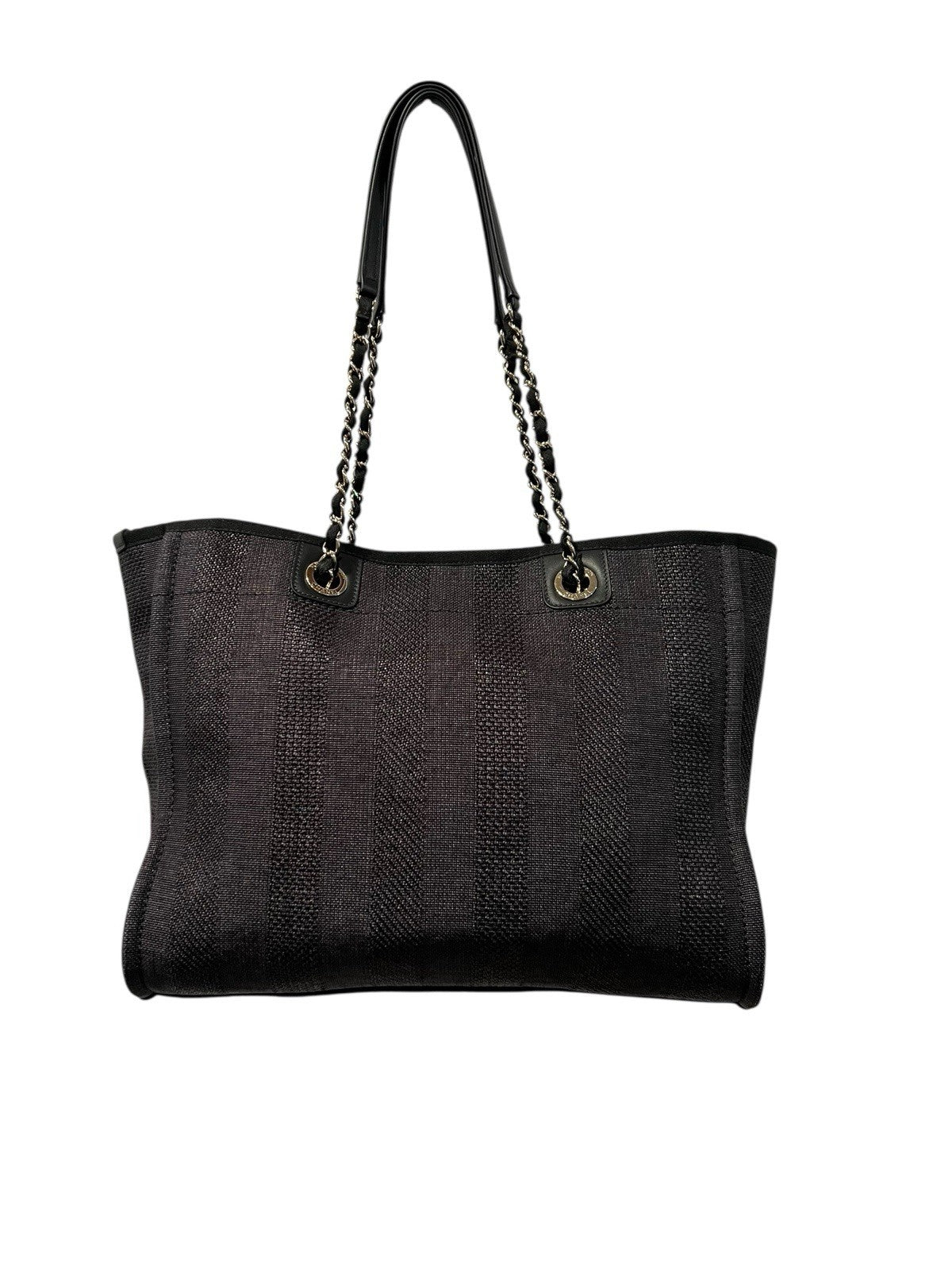 Chanel Mixed Fibers Striped Small Deauville Tote Navy Blue W/Authenticity