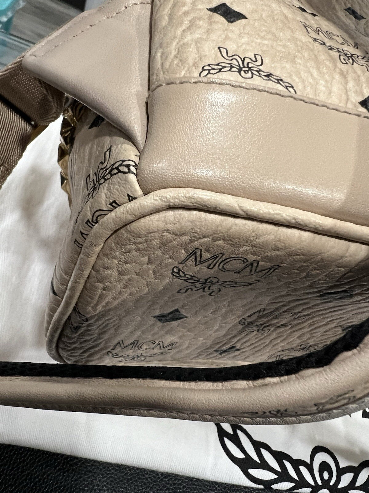 MCM Stark Side Studded Beige Visetos Studded Small Backpack