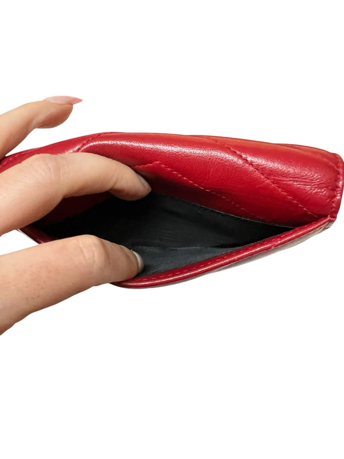 YSL Saint Laurent Leather Red Compact Wallet Card Case Box Duster & Tags