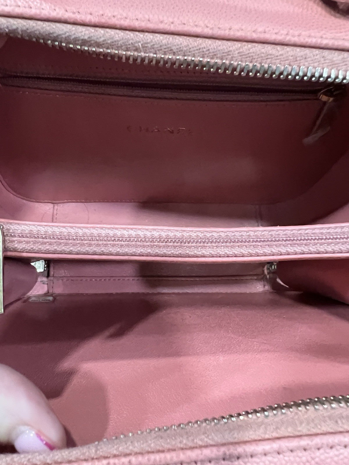 Chanel Pink Filigree Vanity Case With Authenticity