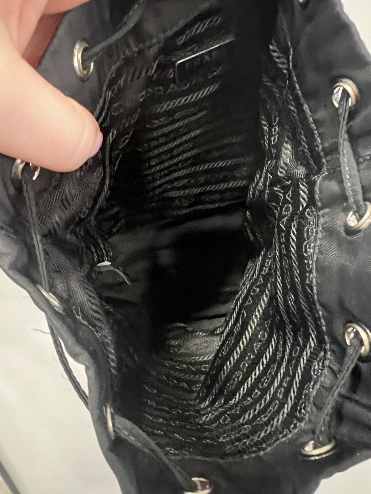 Prada Drawstring Wristlet Bucket Bag Tessuto Small