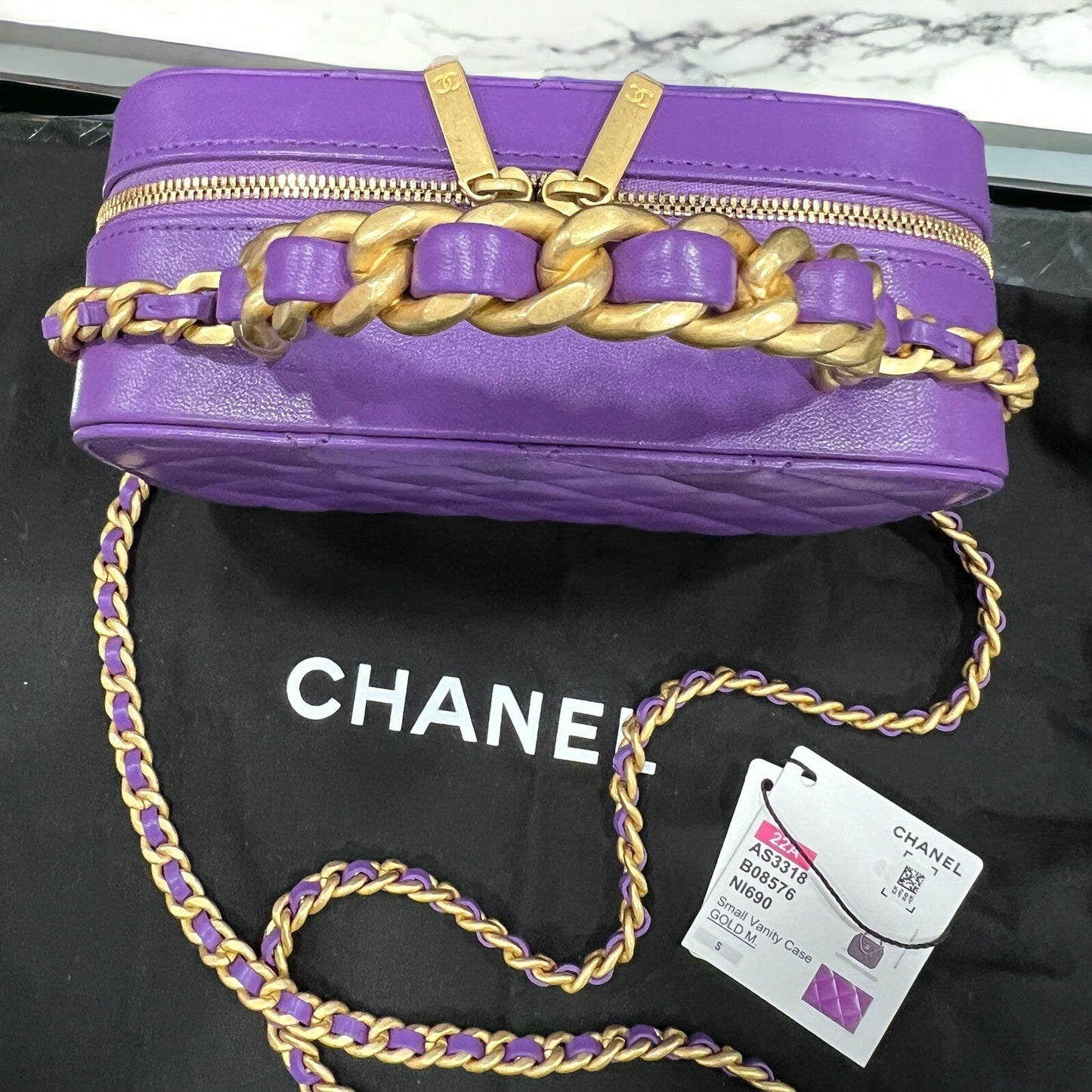 Chanel Vanity Case Purple/Antique Gold  Includes Tags Duster AUTHENTIC