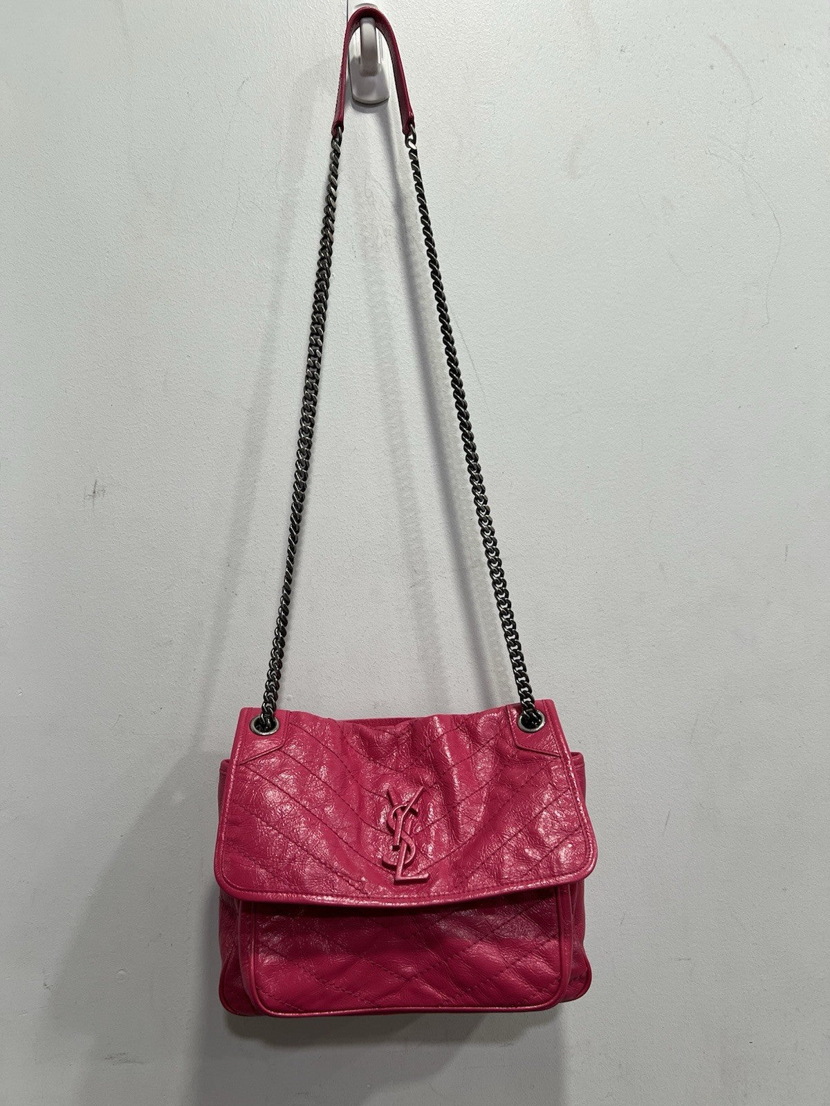 YSL Saint Laurent Pink Leather Niki Bag Retail $3400
