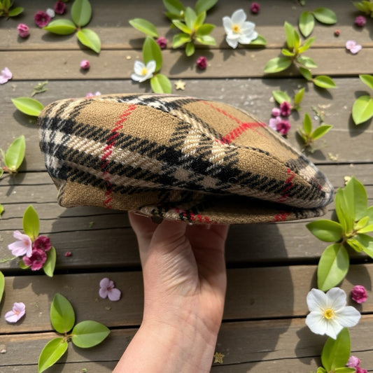 Vintage Burberry Wool Nova Check Newsboy Cap Size M