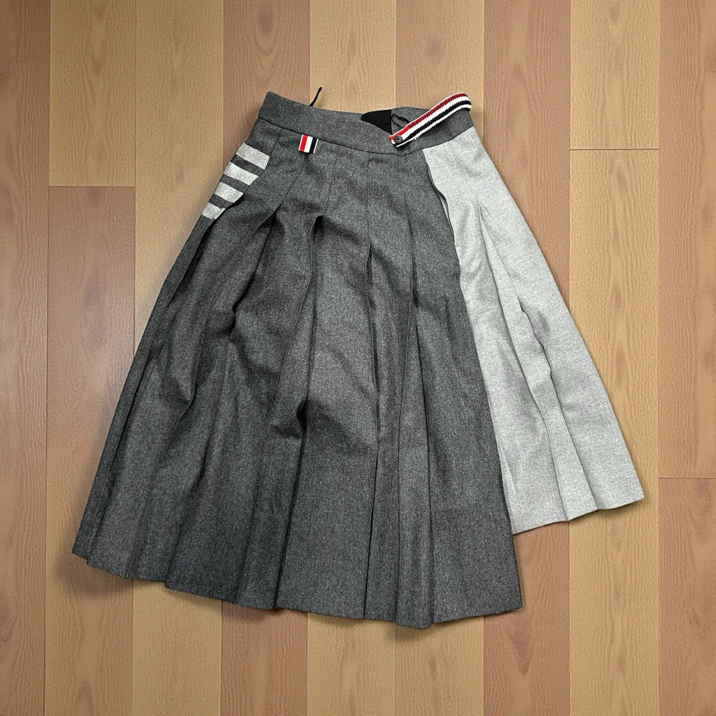 Thom Browne Pleated Asymmetric Mixed Media Wrap Skirt Size XS Retail $4470