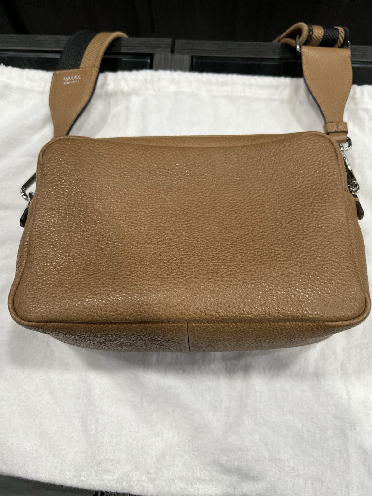Prada Small Vitello Double Zipper Caramel Crossbody/Shoulder Bag Retail $2750