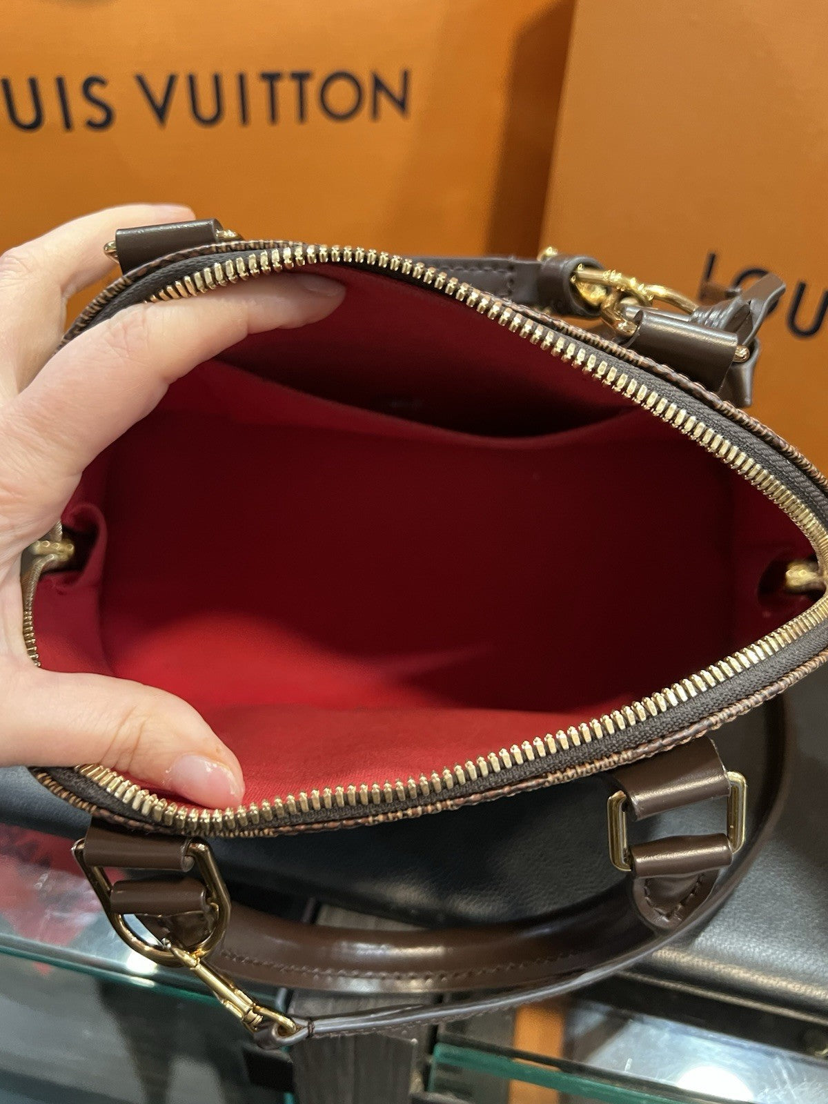 Louis Vuitton Damier Ebene Alma BB Box Lock Key Bag & Authenticity Retail $2k