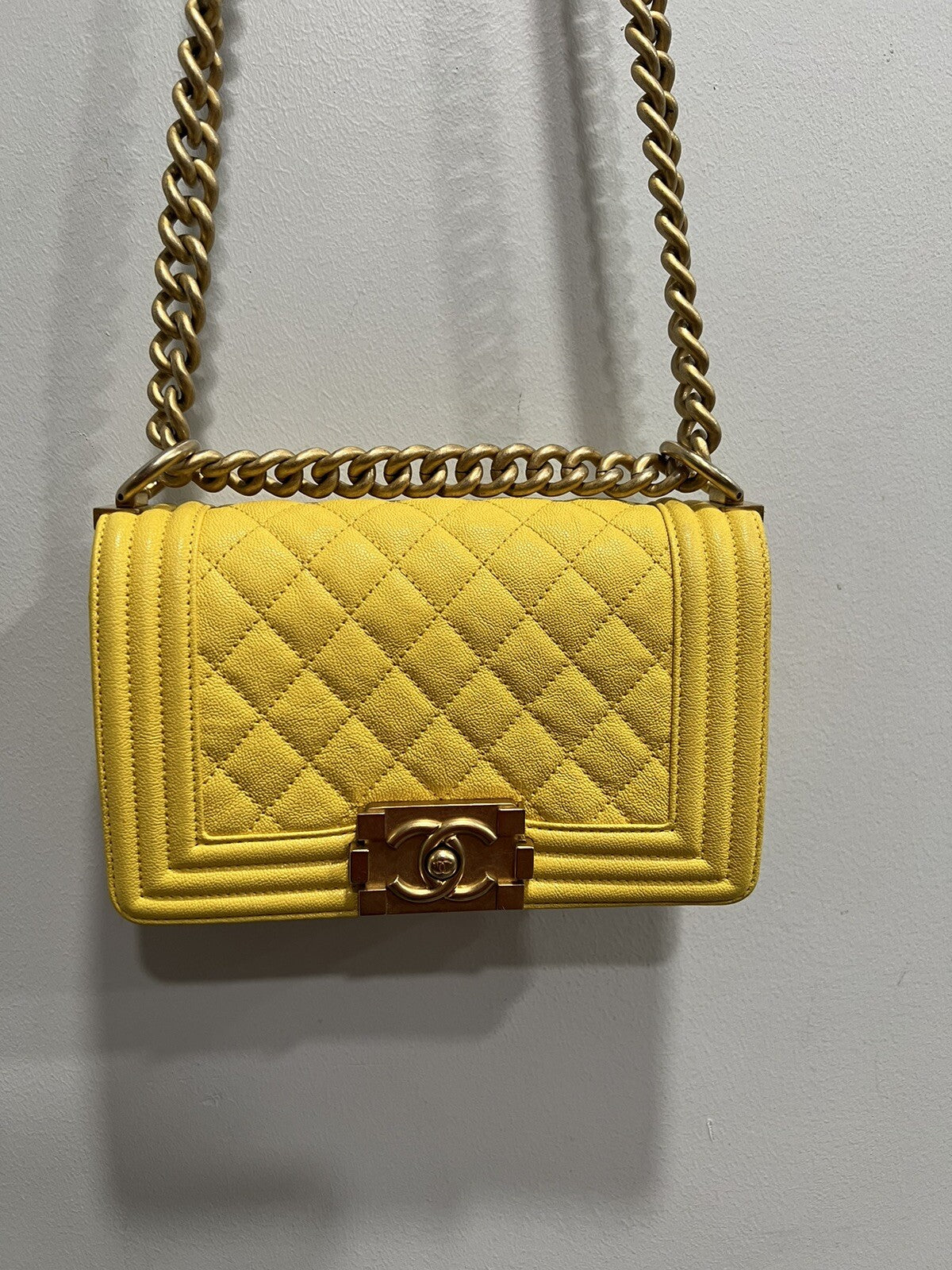 Chanel Caviar Small Yellow Boy Bag With Certificate Of Authenticity