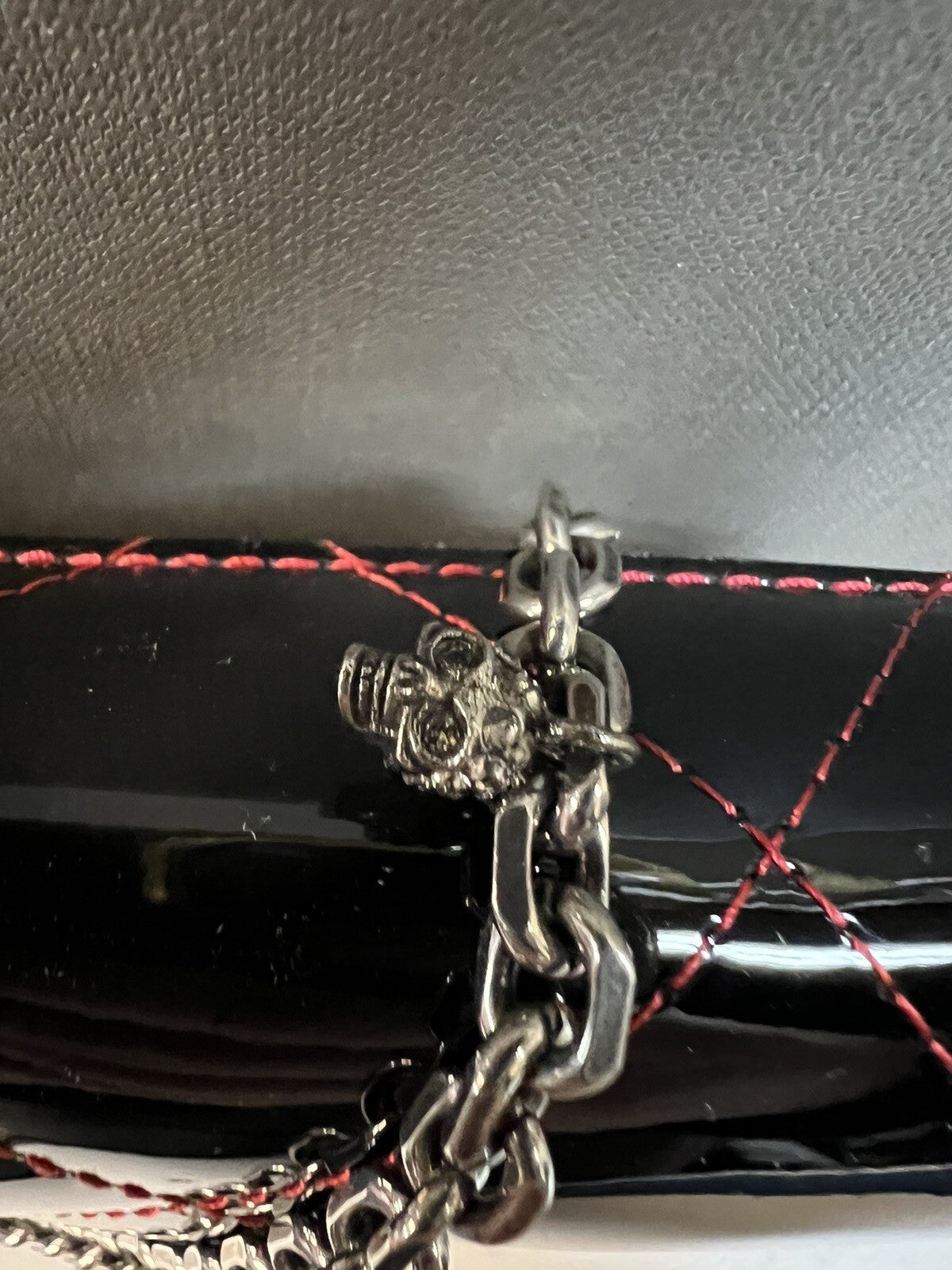 Alexander McQueen Black Patent Skull Chain Bag Quilted