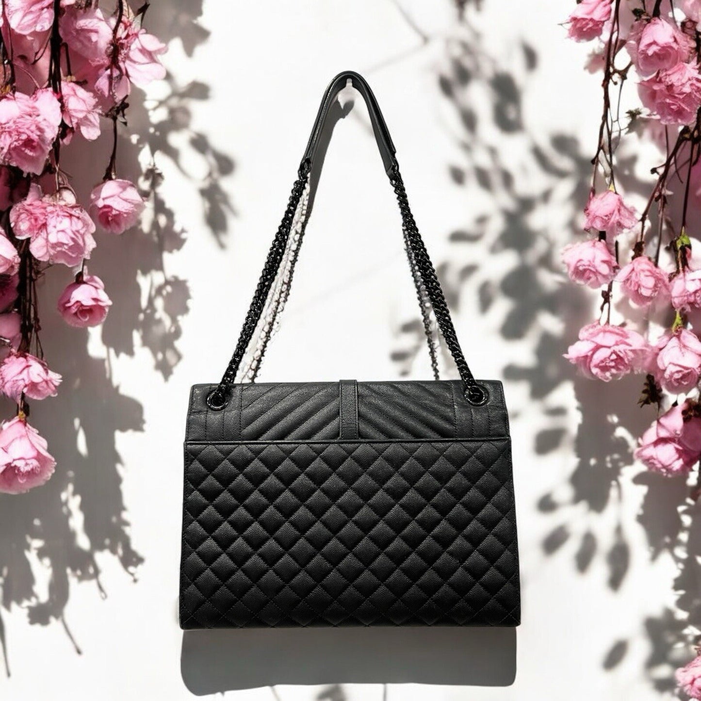 YSL Saint Laurent Black Large Triquilt Bag Retail $3300