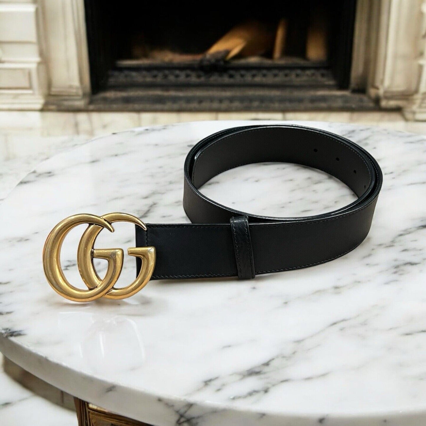 Gucci Marmont Black/Aged Gold Belt Duster  80/32"